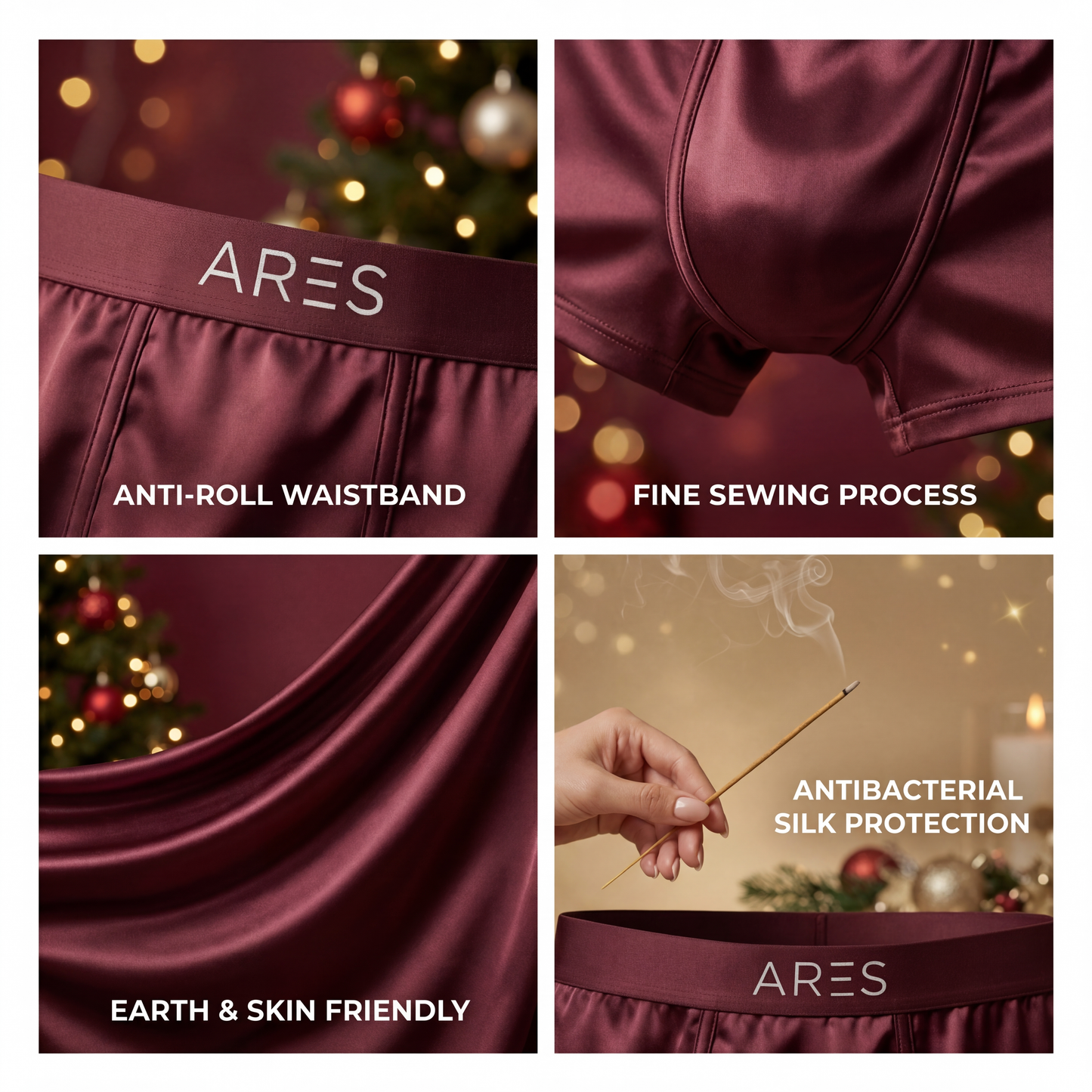 Calzoncillos de seda de primera calidad | Comodidad todo el día burdeos (NUEVO)